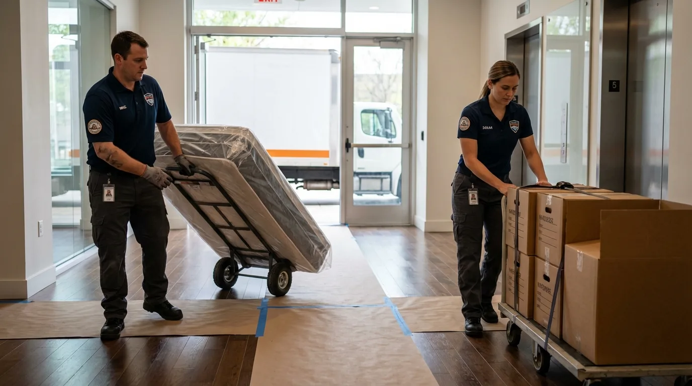 Professional apartment movers loading elevator in Sparta, IL