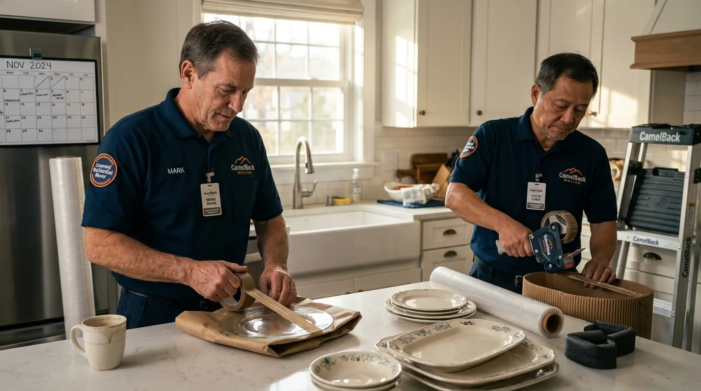 Professional crew packing kitchen dishware in Sparta, IL